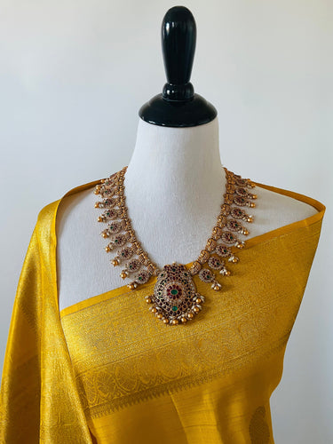 Kanchipuram Tissue Silk Saree | Yellow Gold | Pure Zari | Pure Silk | Handwoven | Ships from California | Pushpam - ShopNaya Exclusive